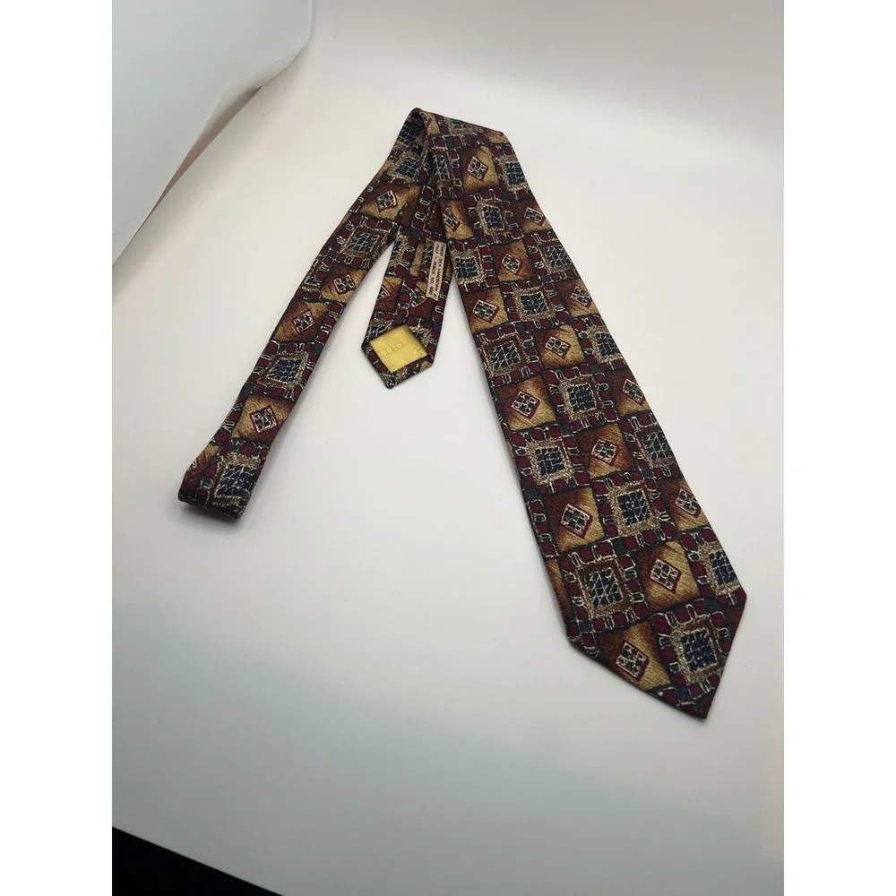 Omaggio Robert Talbott Silk Tie Burgundy Gold Geometric Mosaic Handsewn Italy